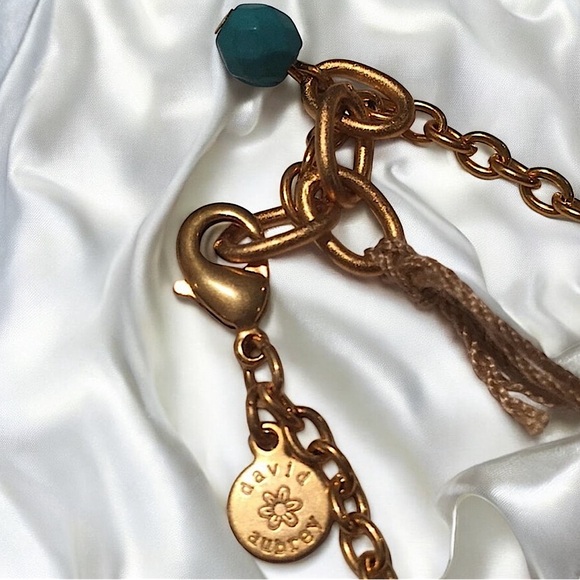 David Aubrey White Gemstone Turquoise Color Beads Golden Brass Lavalier Necklace - Picture 6 of 9